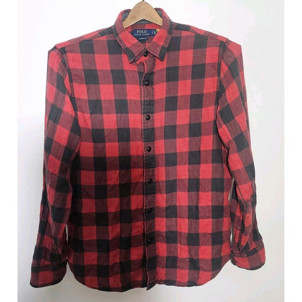 Polo Ralph Lauren Button shirt Mens Lg Red/Black Checkered Button Up Shirt